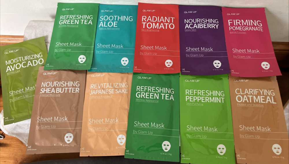 Lot of 11 Glam Up Sheet Hydrating Facial Face Moisturizing Soothing Spa Masks